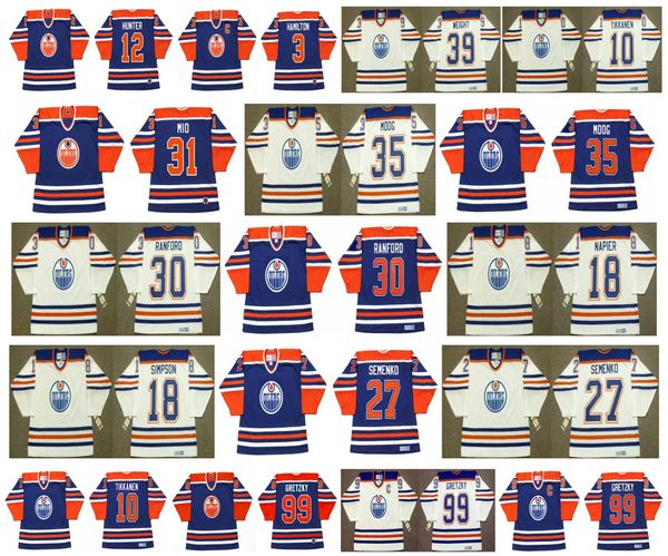 

Vintage Edmonton Oilers Jersey 99 Wayne Gretzky 18 CRAIG SIMPSON 27 DAVE SEMENKO 30 Bill Ranford 18 MARK NAPIER 35 ANDY MOOG Retro Hockey