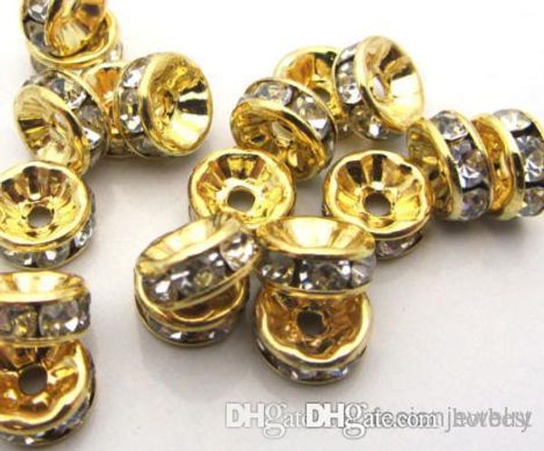 

8mm 500 pcs/lot gold plated white clear crystal rhinestone rondelle spacer beads, jewelry findings rondelle spacer loose bead i46464 x82