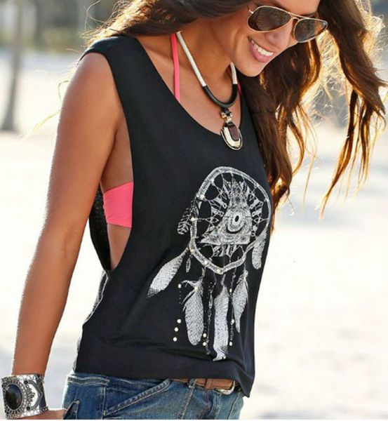 

crop women tank short vest printed sleeveless summer black o neck crop casual cool girl hip hop tees, White