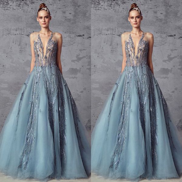 

2019 beading prom dresses deep v neck sequined evening dresses a line formal party bridesmaid pageant gowns, Black