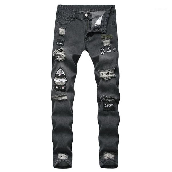 

pocket demin pants male clothing mens 2020 luxury designer jeans hip hop slim hole elastic badge multi, Blue
