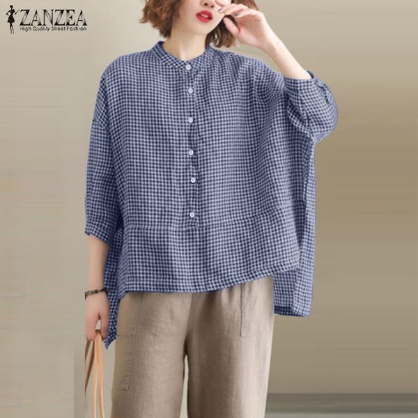 

женская асимметричная блузка 2020 zanzea vintage check shirt повседневная рубашка с рукавом 3/4 женские летние топы плюс размер туника 5xl, White