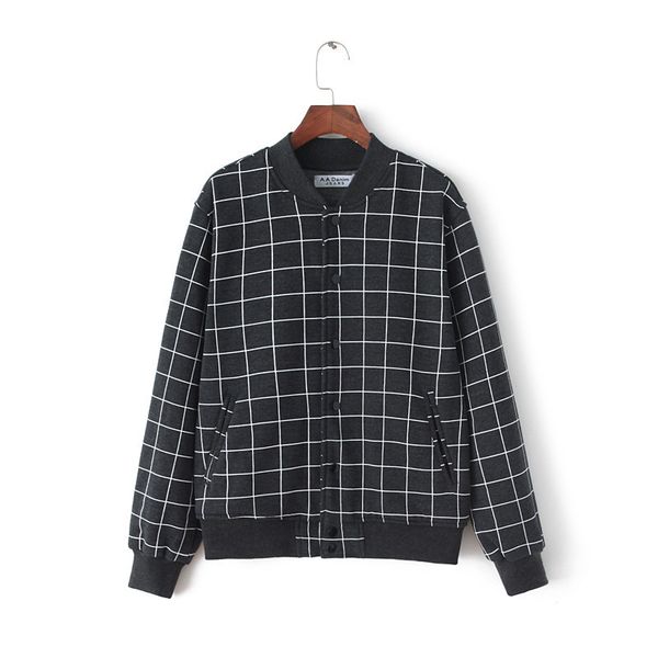 

black and white lattice baseball loose casual coat jacket woman, Black;brown