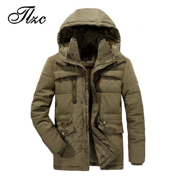 

tlzc big size l-6xl men fleece fur hooded jacket coat winter jacket thick warm parka pockets men windbreaker, Black