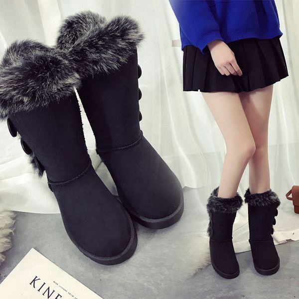 

women shoes snow boots large size high tube classic thick fleece models autumn winter snow boots big cotton shoes quality boots t200104, Black