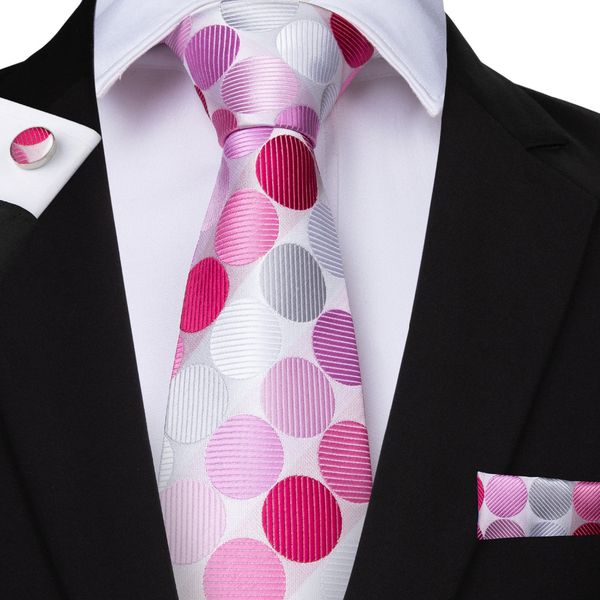 

dibangu white pink dots men ties pocket square cufflinks set silk necktie as gift for mens accessories 2019 new arrival ties, Blue;purple