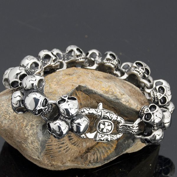 

trustylan stainless steel skull men bracelet cool biker jewelry punk rock friend men's bracelets & bangles armband, Golden;silver