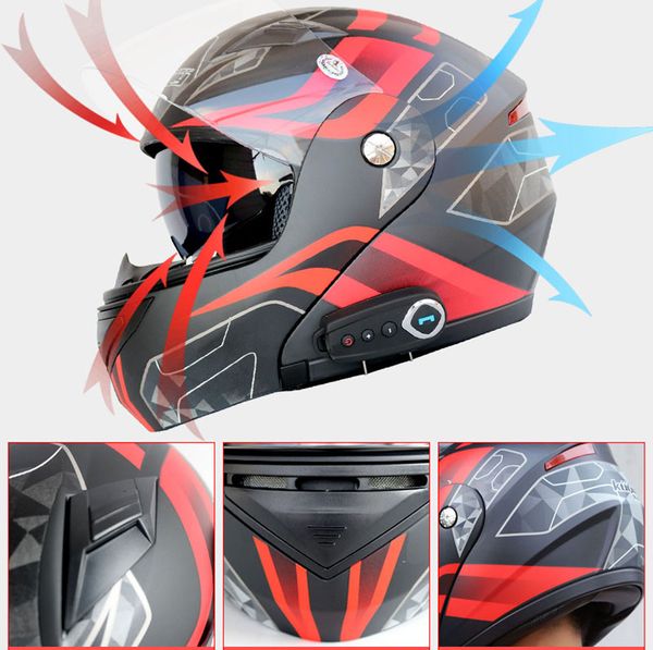 

flip up motorcycle helmet man women dual visor with inner sunny shield moto helmets bluetooth headset helmet with fm radio
