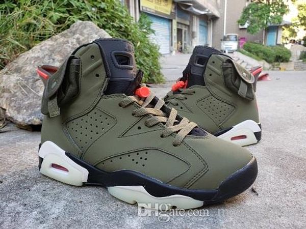 

travis x houston 6 medium olive men basketball shoes cn1084-200 3m cactus jack 6s mens designer sneaker size 7~13