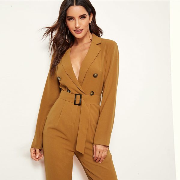 

rompers for women ginger notched collar double button plunging belted blazer carrot jumpsuit high waist office lady autumn jumpsuits, Black;white