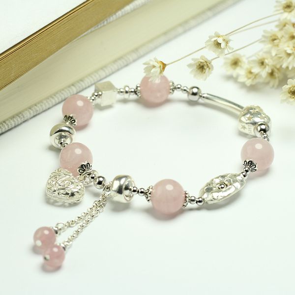 

sinya girls розовый кварц браслет из стерлингового серебра 925 розовый кристалл эластичные браслеты для любящих женщин дамы мама лучший пода, Black