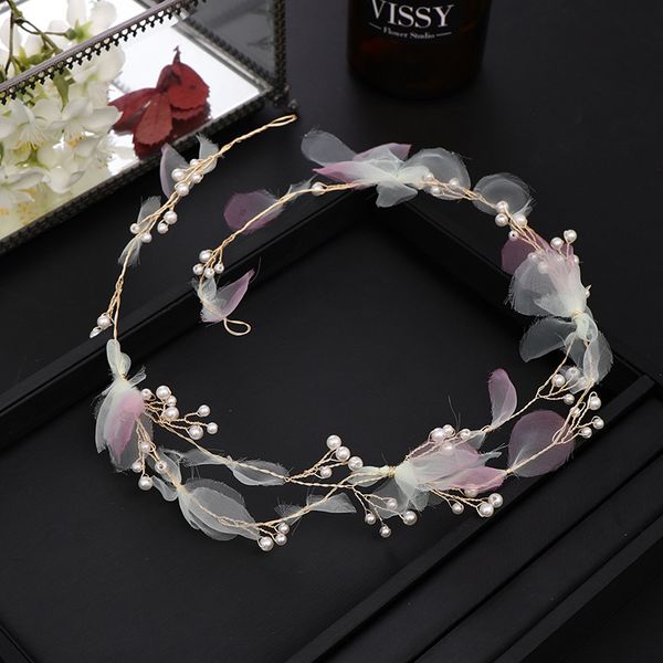 

forseven colorful floral shape hairband women hair pin cute yarn flower headband bridal wedding hair accessories, Golden;white