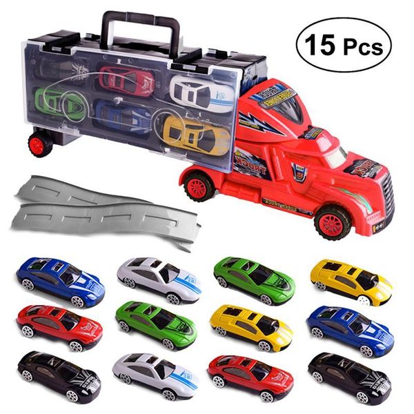 

12pcs carrier truck set premium transporter car carrier truck model inertia cars vehicle toys vehicle set for children toddler y200109