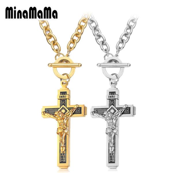 

316l stainless steel ot buckle christian crucifix jesus pendant necklace for men women cross religious catholic necklaces, Silver