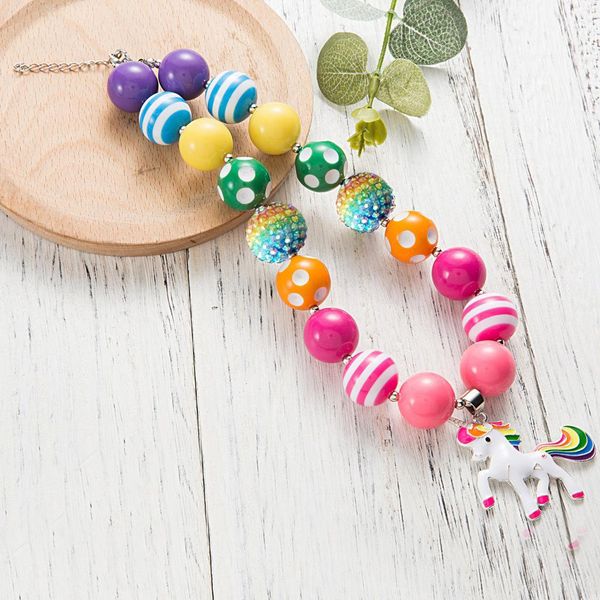 

симпатичный дизайн дети коренастый ожерелье мода ranibow лошадь подвеска жвачка из бисера коренастый ожерелье дети ювелирные изделия для мал, Silver