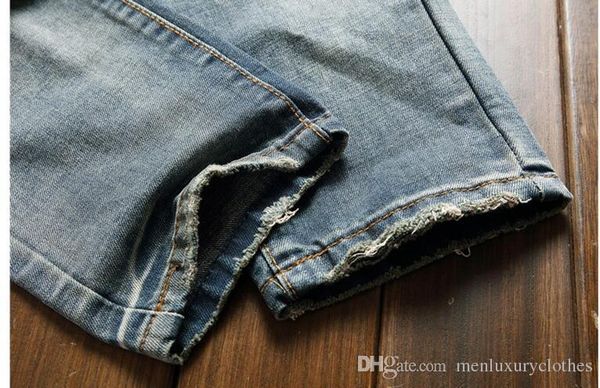 

мужские дизайнерские рваные джинсы прямые моды slim fit мужской подросток скейтборд рэппер hihop джинсы брюки, Blue
