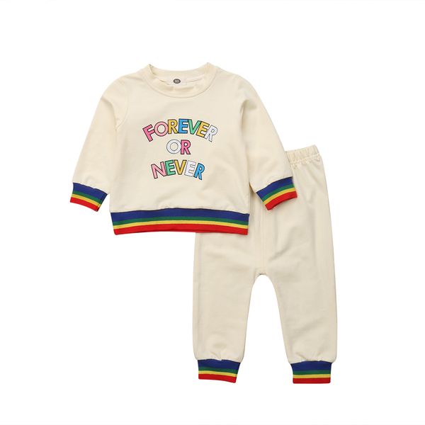 

baby boys clothes kids girls rainbow patchwork long sleeve t-shirt leggings pants muilticolor outfit set