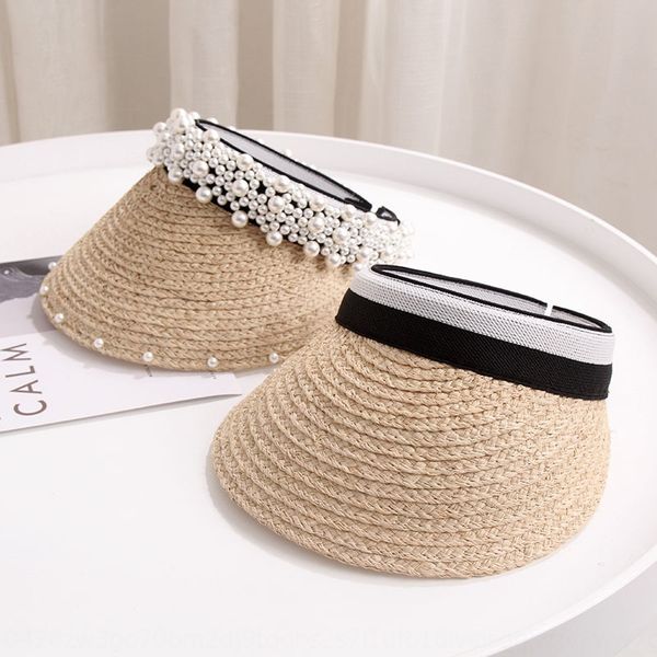 

outdoor sunshade pearl straw sun-proof straw female summer all-match small fragrance pearl hat outdoor leisure sunshade empty hat, Blue;gray