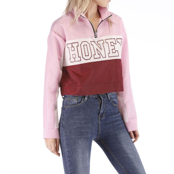 

женщины куртка мода дамы ретро письмо zipper up bomber jacket вскользь пальто осени цвета заплатки outwear одежда женщин, Black;brown