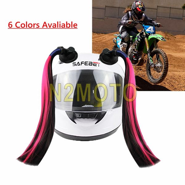 

1 pair punk style motorcycle twist dual pigtails ponytail straight hair mix color helmet braids dirt bike full face helmet braid