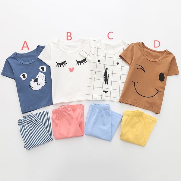 

kids boys girls clothes suit summer short sleeve t-shirts pants 100% cotton toddler t-shirt pajamas 2pcs suit, White