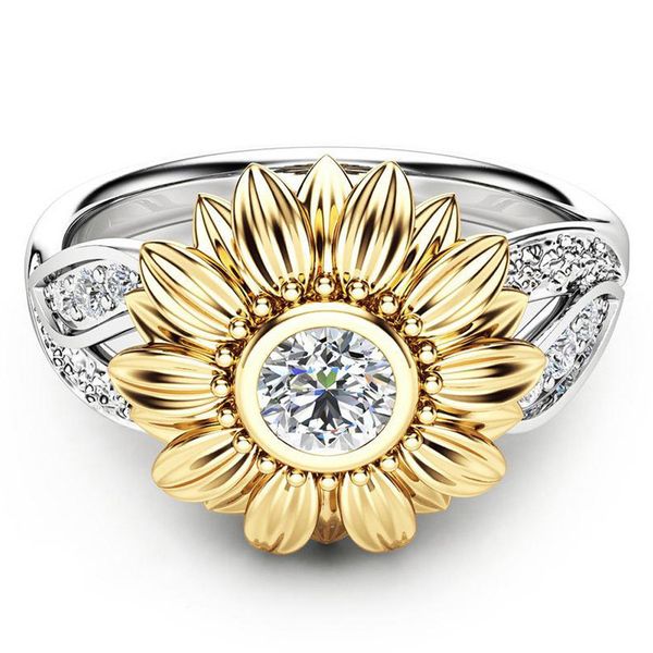 

exquisite women's two tone silver floral ring round gold sunflower jewely rings for women anillos mujer harajuku #31435, Slivery;golden