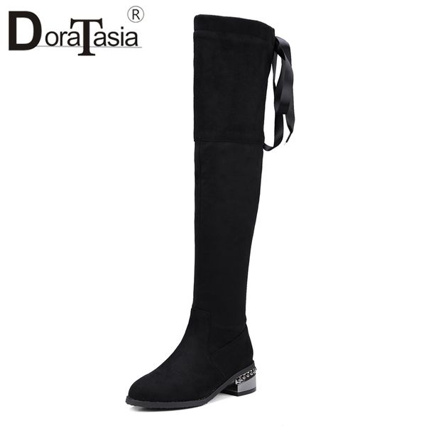 

doratasia plus size 33-43 women over knee high boots bowtie 4.5cm med heels black long boots female shoes woman