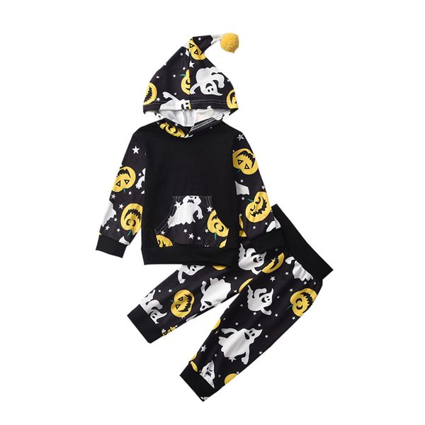 

kids designer clothes girls boys pumpkin ghost print outfits halloween hoodie +pants 2pcs/set spring autumn boutique baby clothing sets, White