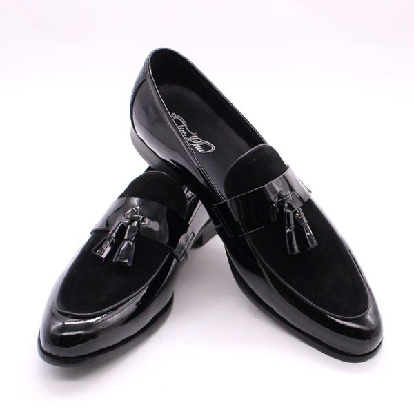 

2020 spring summer mens tassel loafer shoes patent leather suede men casual shoes black red men's dress male