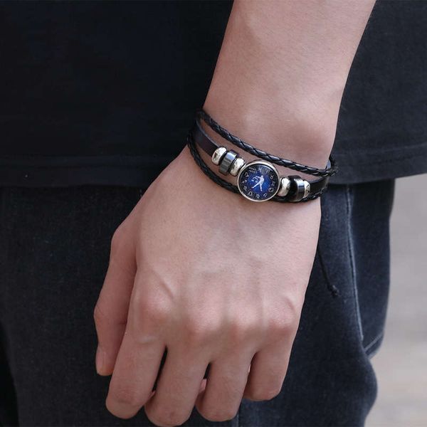 

charm bracelets fashion 12 zodiac signs braid leather vintage bracelet men women punk bangle, Golden;silver