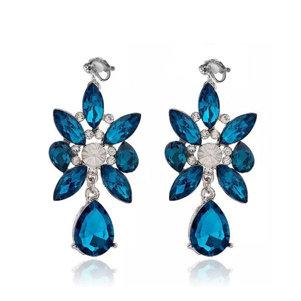 

jioblue crystal vintage no pierced clip on earrings water drop flower design bohemian jewelry wedding jewelry wholesale, Silver