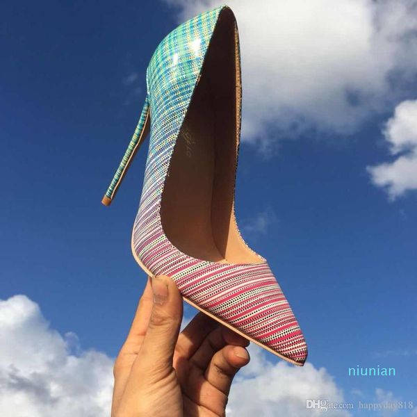 Hot Sale-Fee Women Pumps Sexy Stiletto Tacchi alti Summer Party Shoes Pumps 12cm 10cm 8cm Multi Color Stripe Rivetti