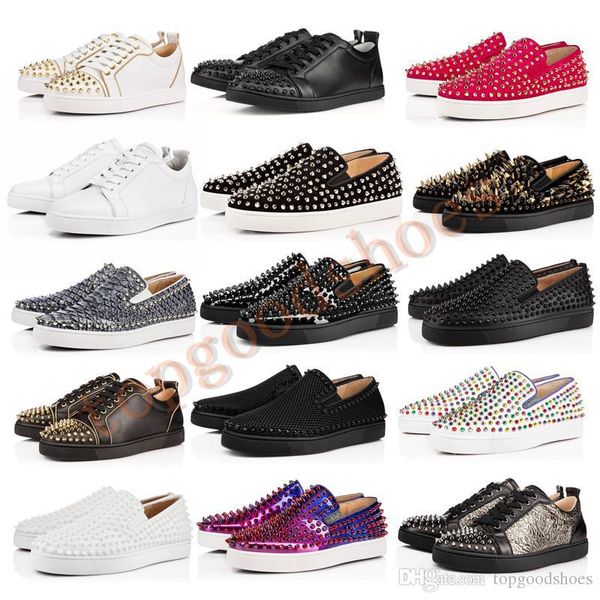 

new designer shoes studded spikes flats shoe red bottoms shoes mens womens party lovers genuine leather sneakers size 35-47, Black