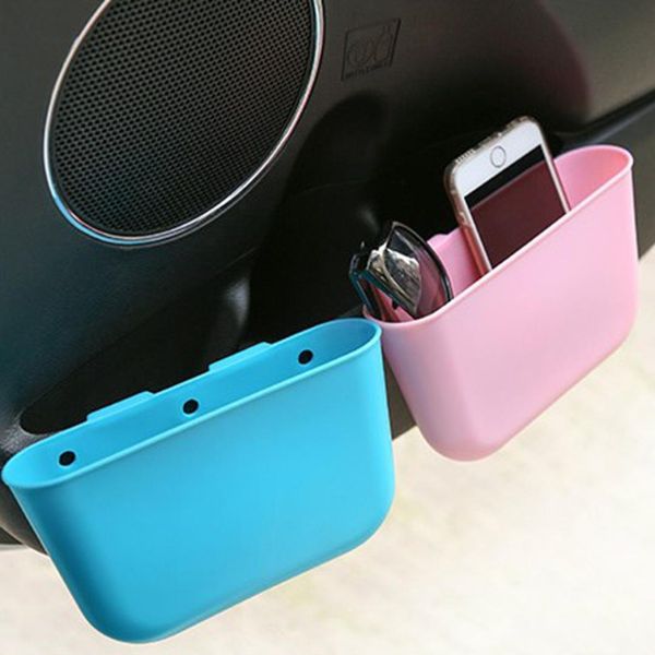 

portable plastic car trash can rubbish garbage bin storage box car travel trash seat gap phone holder organizer