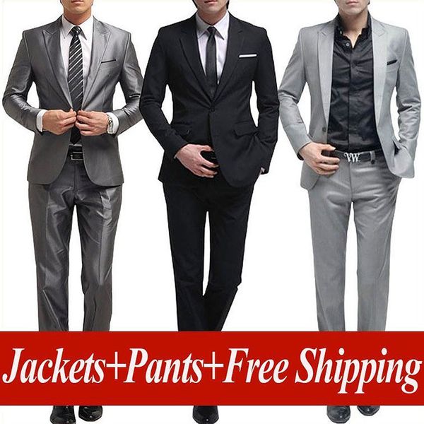 

men's suits & blazers brand suit set style groom business men wedding dress sets, jacket + pants asia size: xs-xxxl, White;black