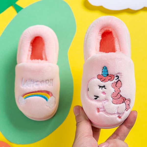 

winter unicorn slippers kids baby flip flop girl fur slides toddler boys indoor shoes cotton warm house animal children slipper, Black;grey