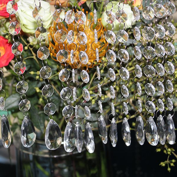

12pcs 17cm clear crystal acrylic octagonal beads curtain garland chandelier hanging ornament pendant wedding party decorations