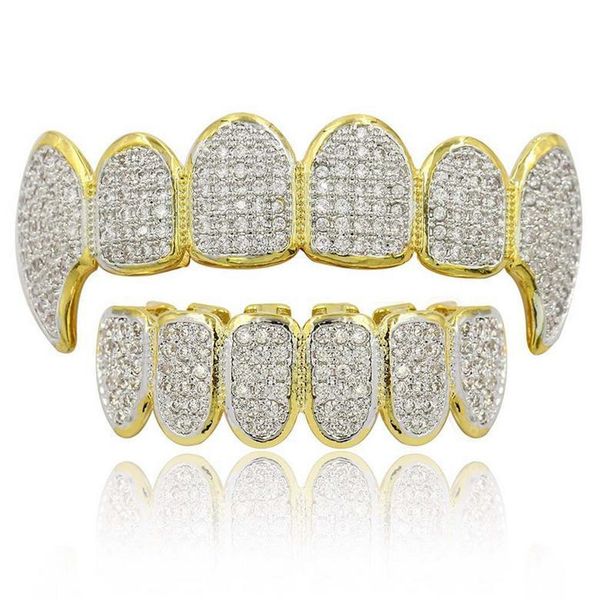 

хип-хоп grillz роскошный ослепительный циркон микро проложить стоматологические грили 2019 мода мужчины женщины 18k позолоченные зубы скобка, Black