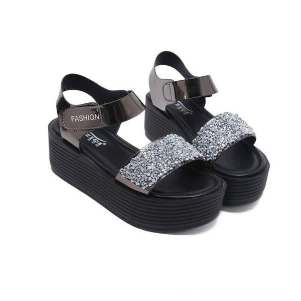 

sandals women 2018 summer fashion women sandals heels wedges platform peep toe flat ladies sandals thick soled students sanalias, Black