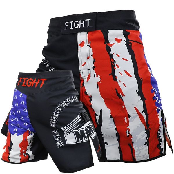 

men's muay thai boxing shorts printing shorts fight grappling short polyester kick gel thai boxing boxe bjj trunk, Blue