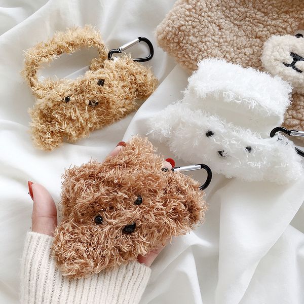 

winter plush stuffed teddy dog bluetooth wireless earphone cover for apple airpods pro charging case