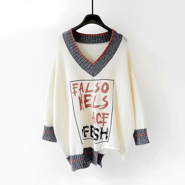 

sweater women womens sweaters women sweaters and pullovers autumn winter v neck letters print pull chic oversized female pull femme, White;black
