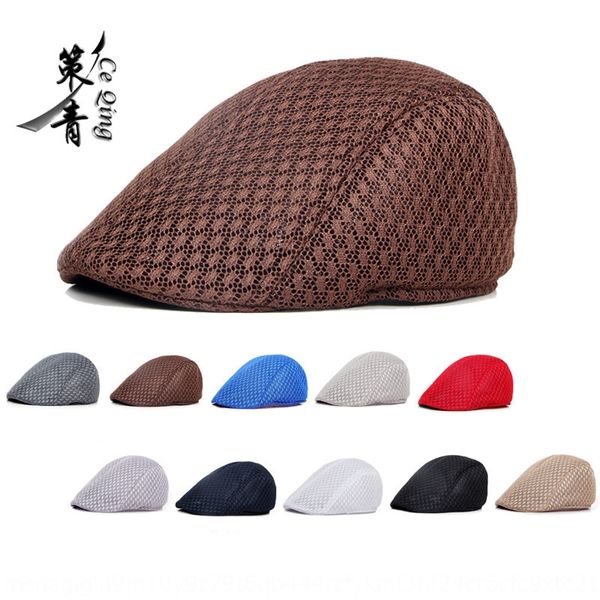 

men's and hat beret women's beret solid color hollow mesh cap front-in cap breathable sun hat, Blue;gray