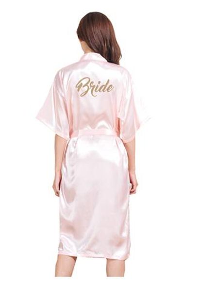 

gold stamp 'bride' silk satin long bride robes half sleeve kimono night robe solid bathrobe fashion dressing gown for women, Black;red