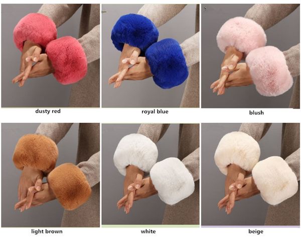 

yyun raccoon fur wrist bands female hairy bracelet arm warmer women faux fur cuffs femme winter elastic arm cuff, Blue;gray