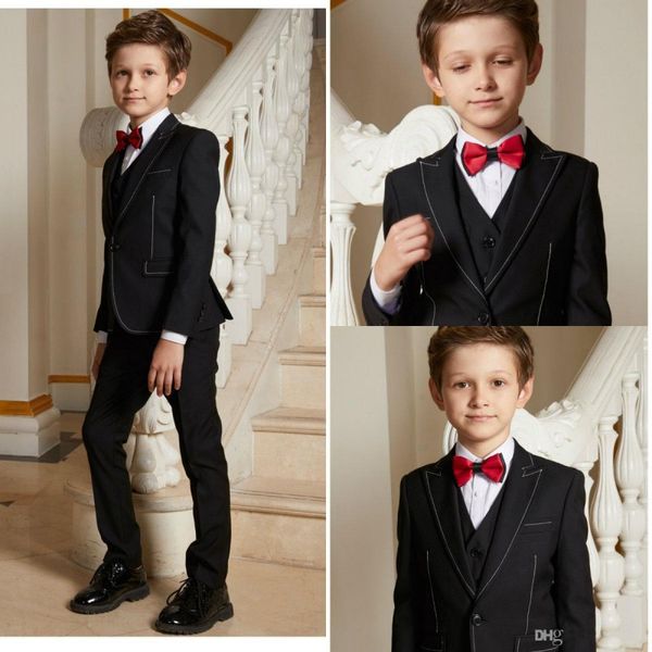 Verão formal do menino preto de lapela lapela slim fit casamento dos miúdos smoking partido baile calça ternos (jaqueta + colete + calça)