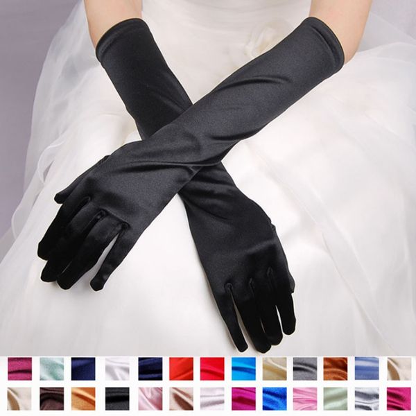 

satin long finger elbow sun protection gloves opera evening party prom costume fashion gloves black red white purple pink women, Blue;gray