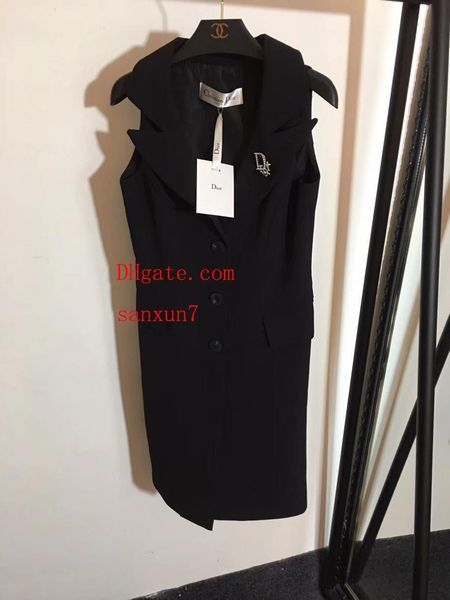

2019 summer dresses british style v-neck single-breasted mid-length suit vest dress ladies casual dresses women clothes ab-6, Black;gray