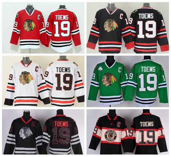 

19 jonathan toews jersey chicago blackhawks ice hockey jerseys stadium series winter classic black ice skull red white green, Black;red