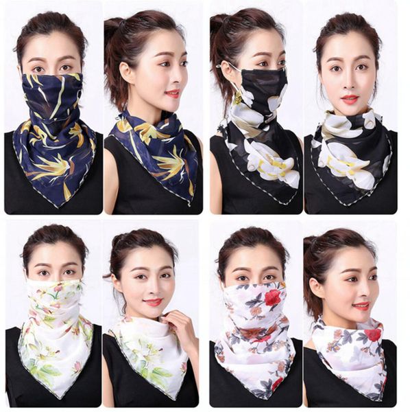 

women scarf face mask 38 styles silk chiffon handkerchief outdoor windproof half face dust-proof sunshade masks scarf ljjo7663, Blue;gray